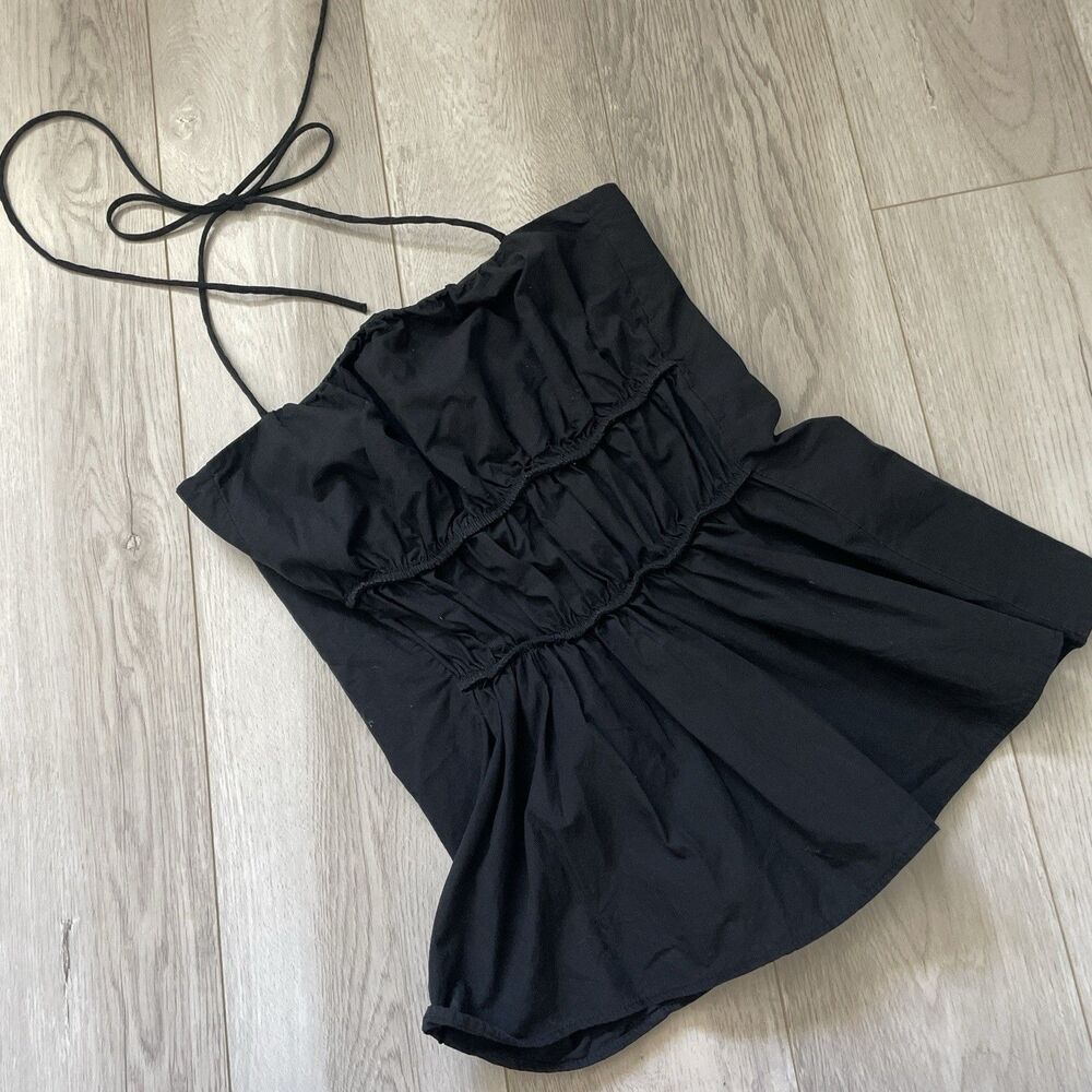 COS Peplum Tank Top cotton gathered halter crop womens Black (size 2) going out